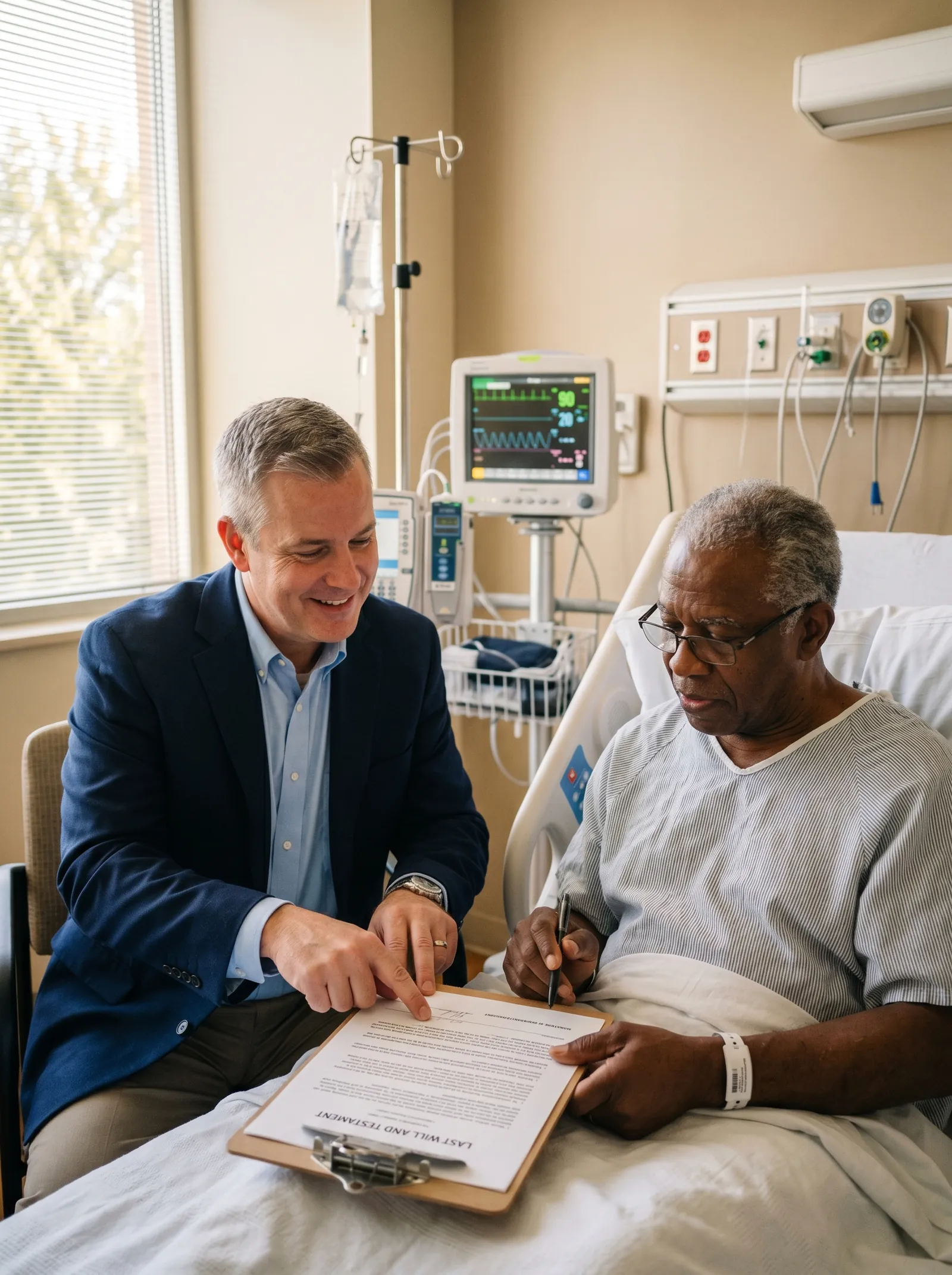 Mobile notary providing bedside notary services at a Sacramento hospital